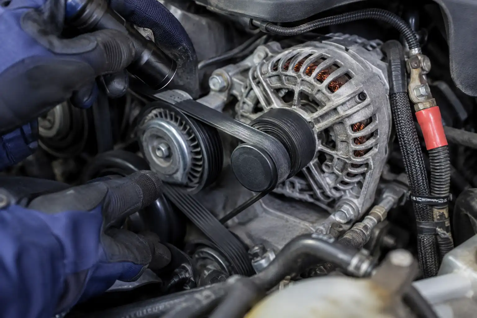 Belt, tensioner and wiring