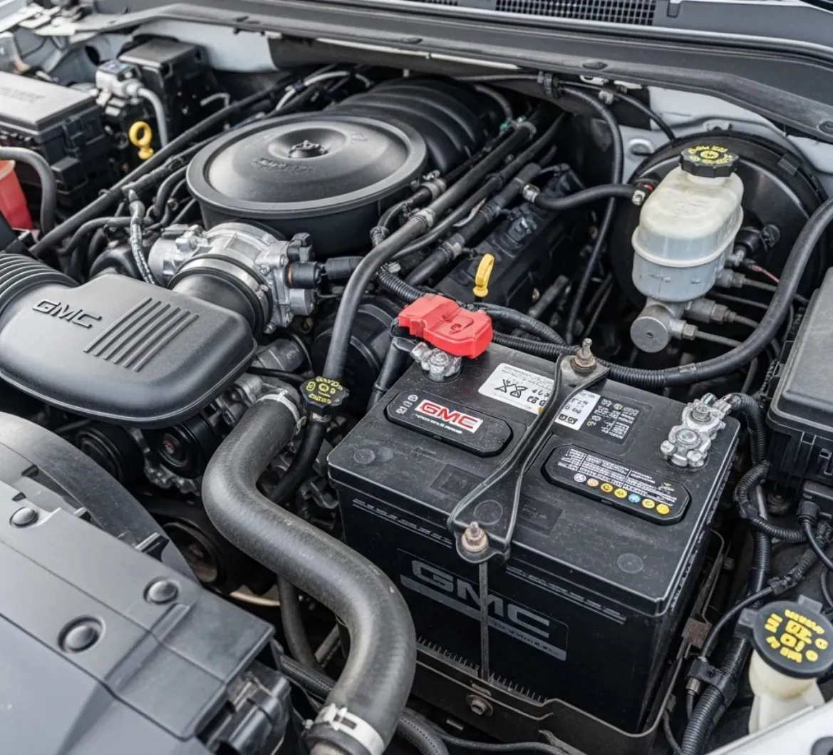 Car battery beside the engine under the bonnet
