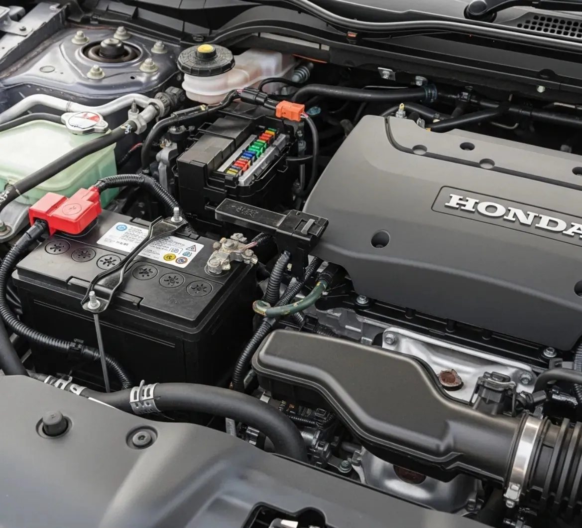 Battery beside a Honda engine