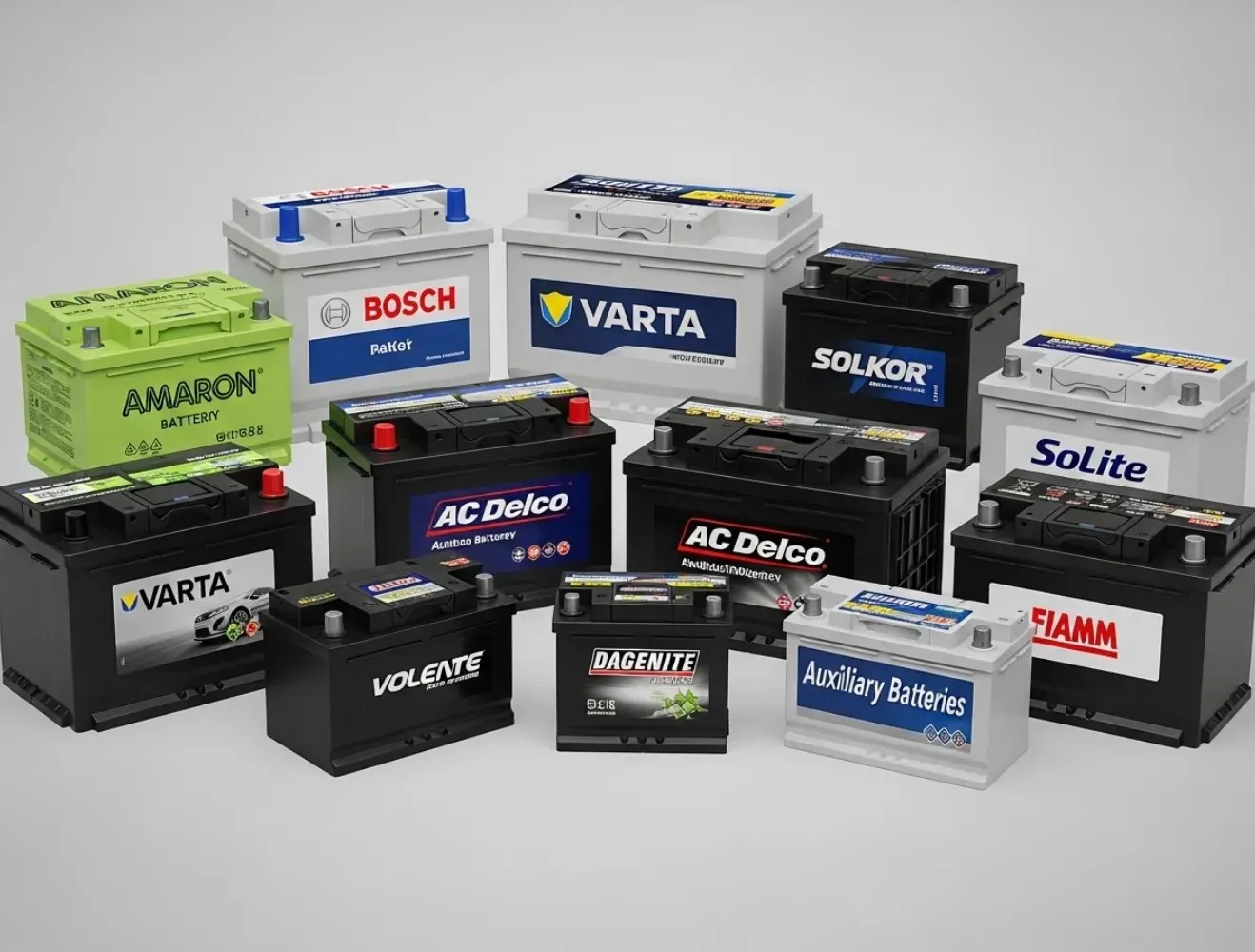 Right where the car stands A range of batteries from several brands