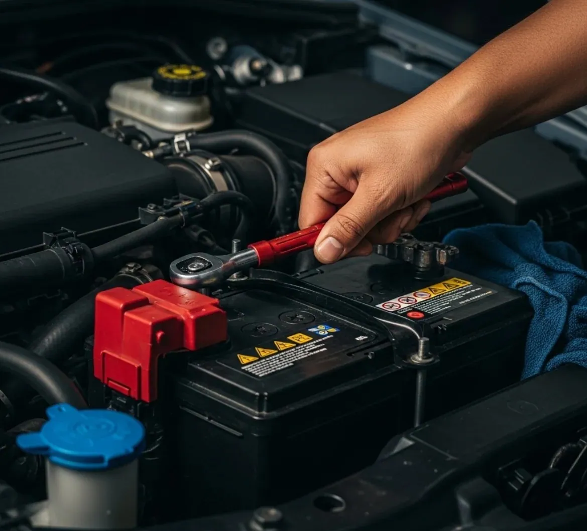 Why drivers call us Hand tightening a red battery terminal