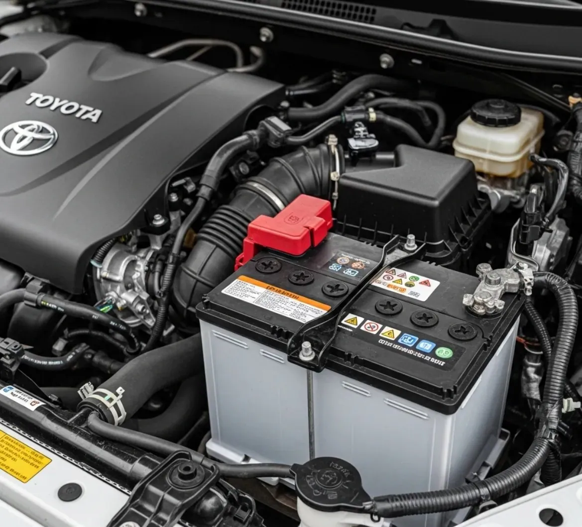 Done properly, first time Battery beside a Toyota engine