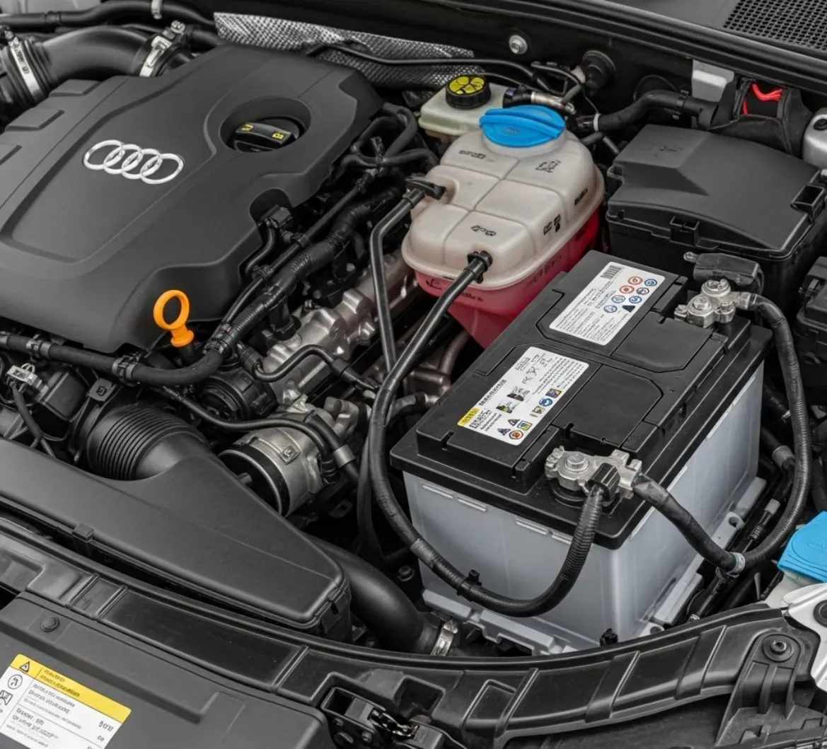 Done properly, first time Battery beside an Audi engine