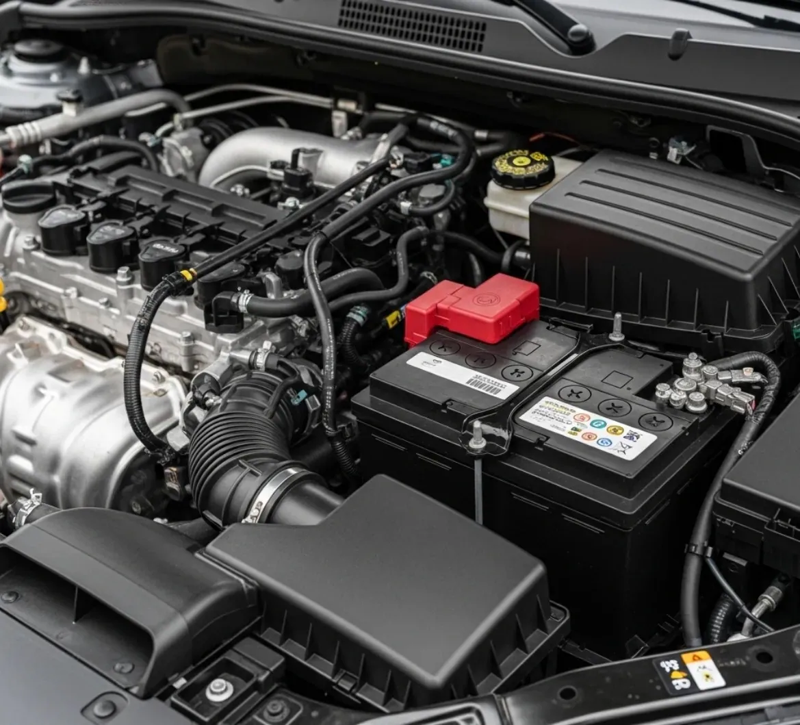 The way we work Battery with a red cap under the bonnet