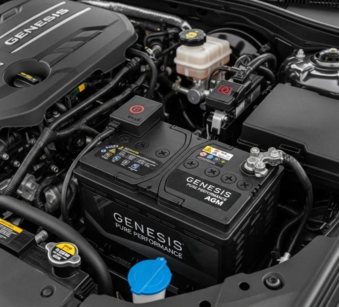 Genesis battery in an engine bay