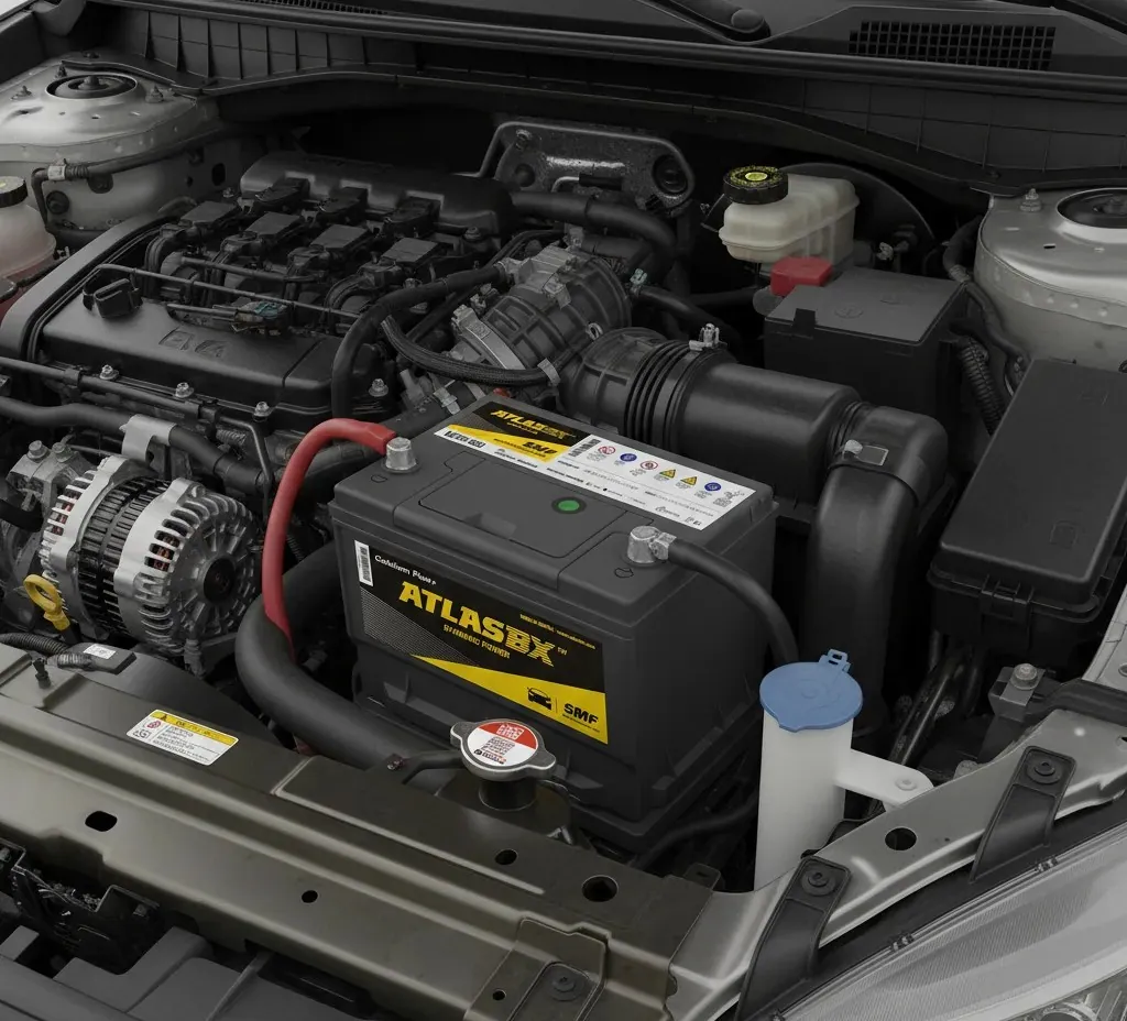 In place and connected AtlasBX battery installed in an engine bay