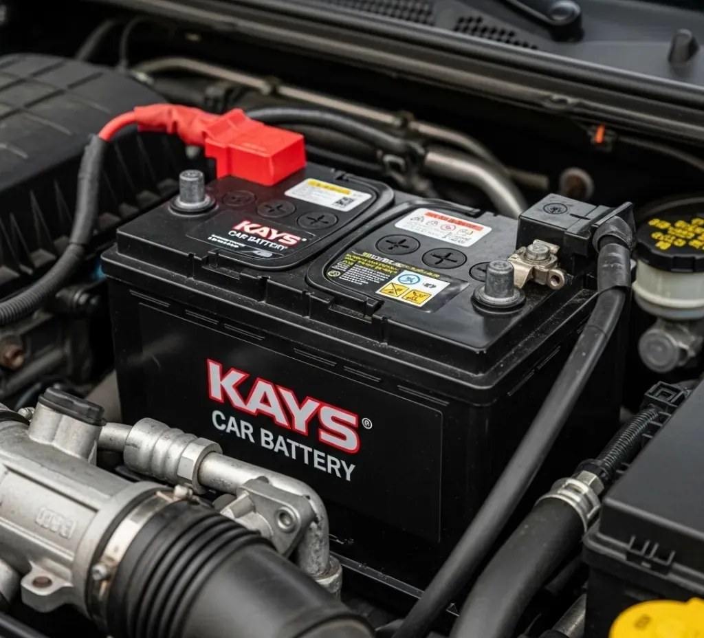 Connected under the bonnet Kays battery connected in an engine bay
