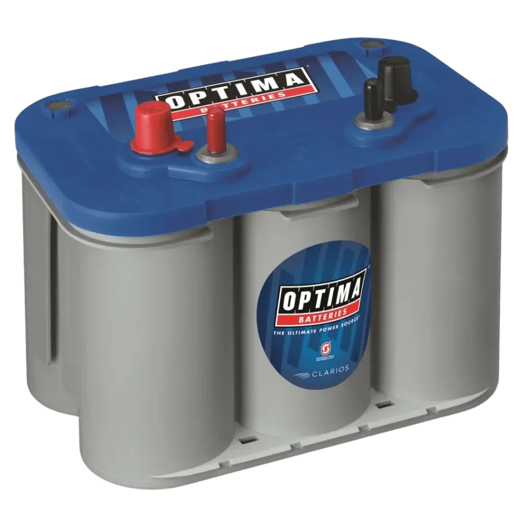 The spiral cell design Optima BlueTop battery with its six spiral cells