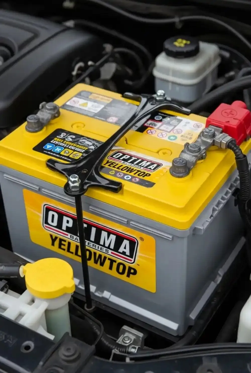 Delivered and fitted Optima YellowTop installed in an engine bay