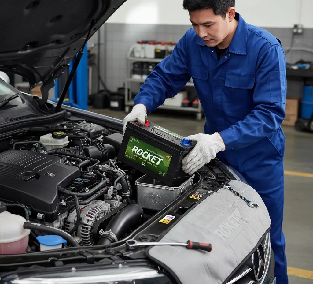 The swap Technician fitting a Rocket battery