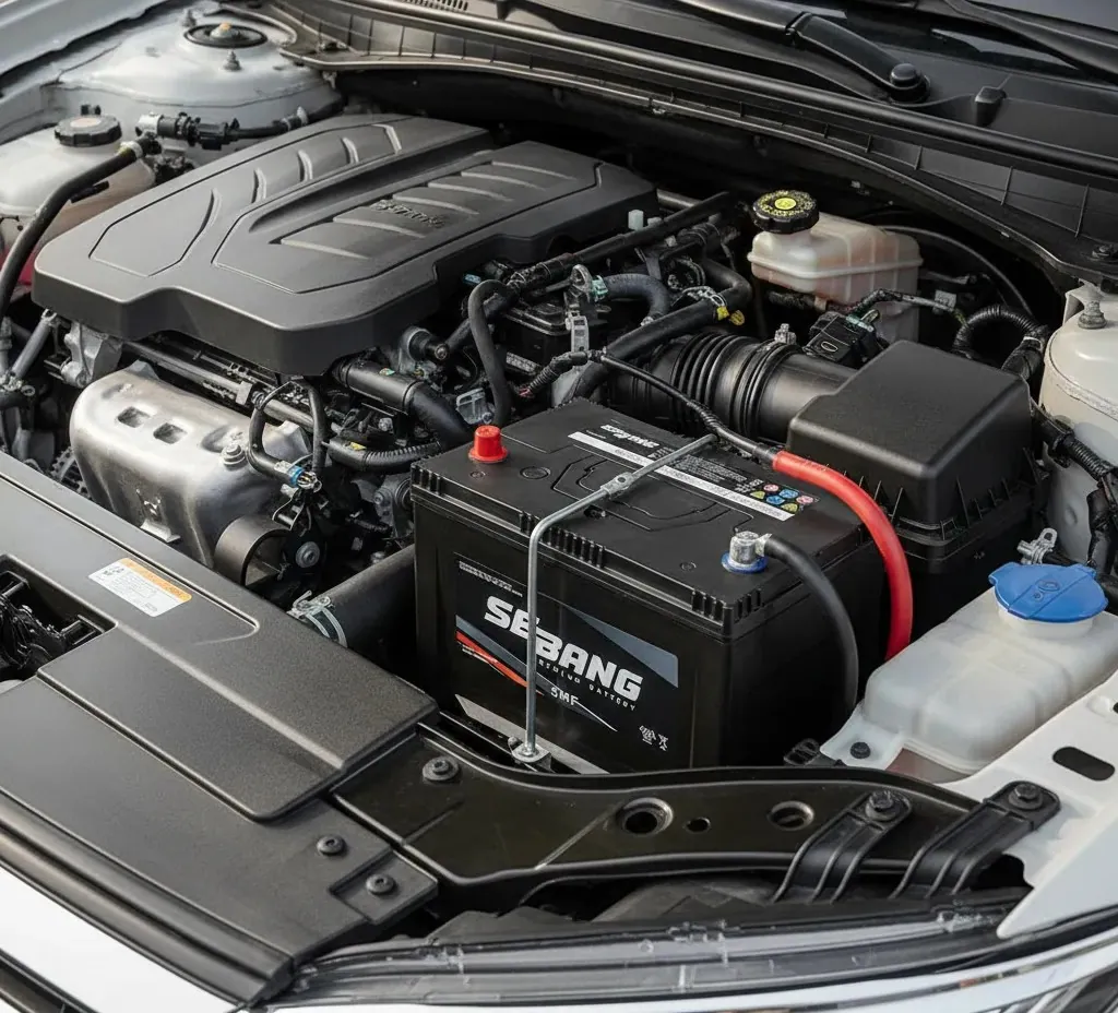 Installed on site Sebang battery installed in an engine bay