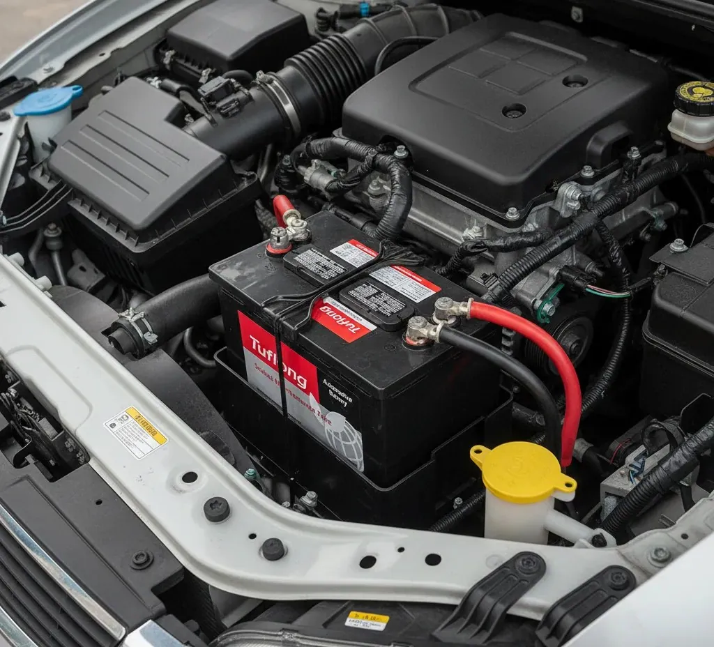 Handed over ready Tuflong battery connected in an engine bay
