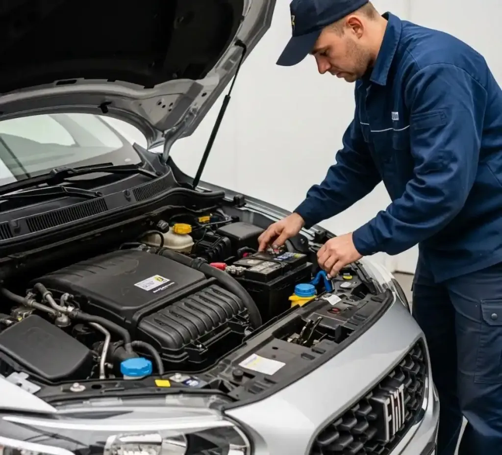 On site with a Fiat Technician working on a silver Fiat