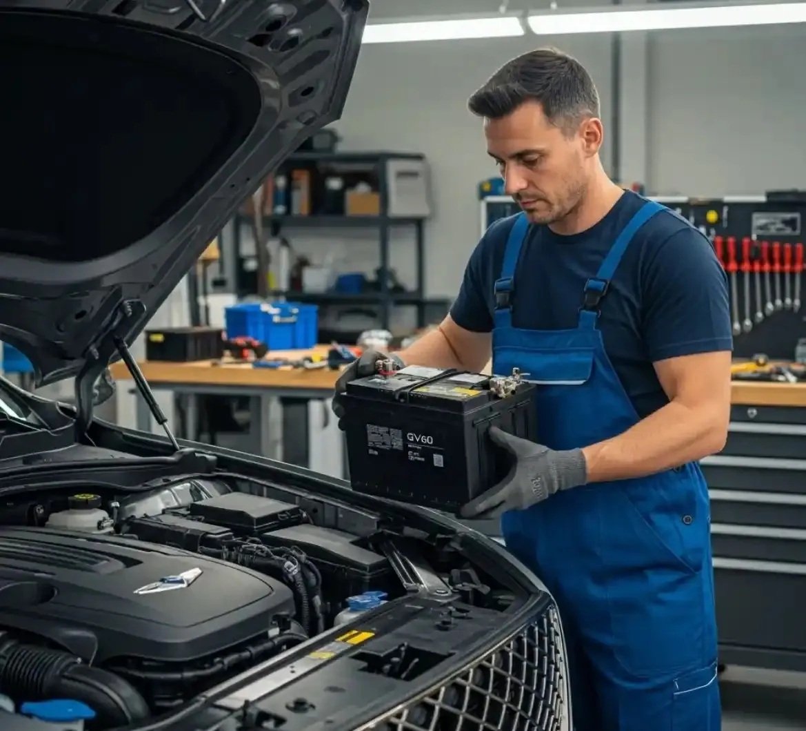 A closer look at the Genesis Technician lifting a battery out of a Genesis