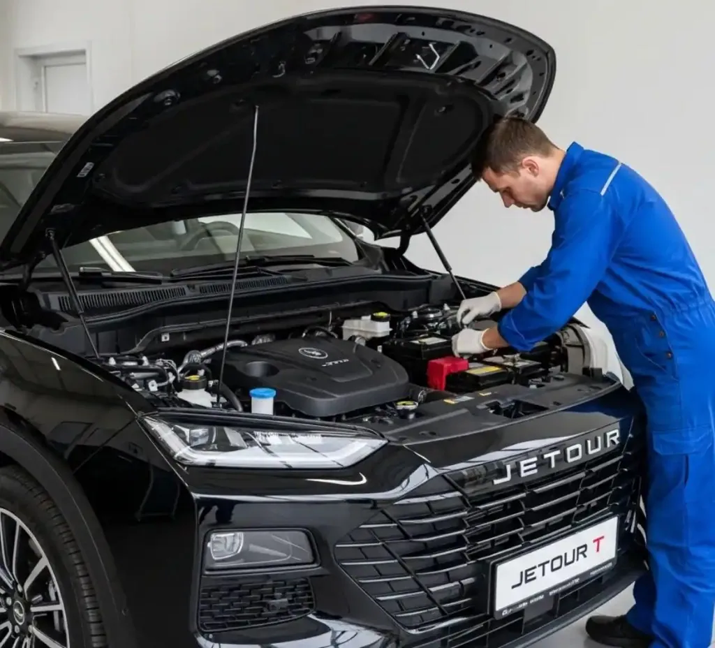 Technician working on a black Jetour T
