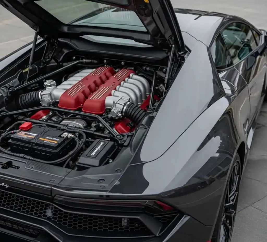 Getting to know the Lamborghini Lamborghini engine bay with its battery beside the V12
