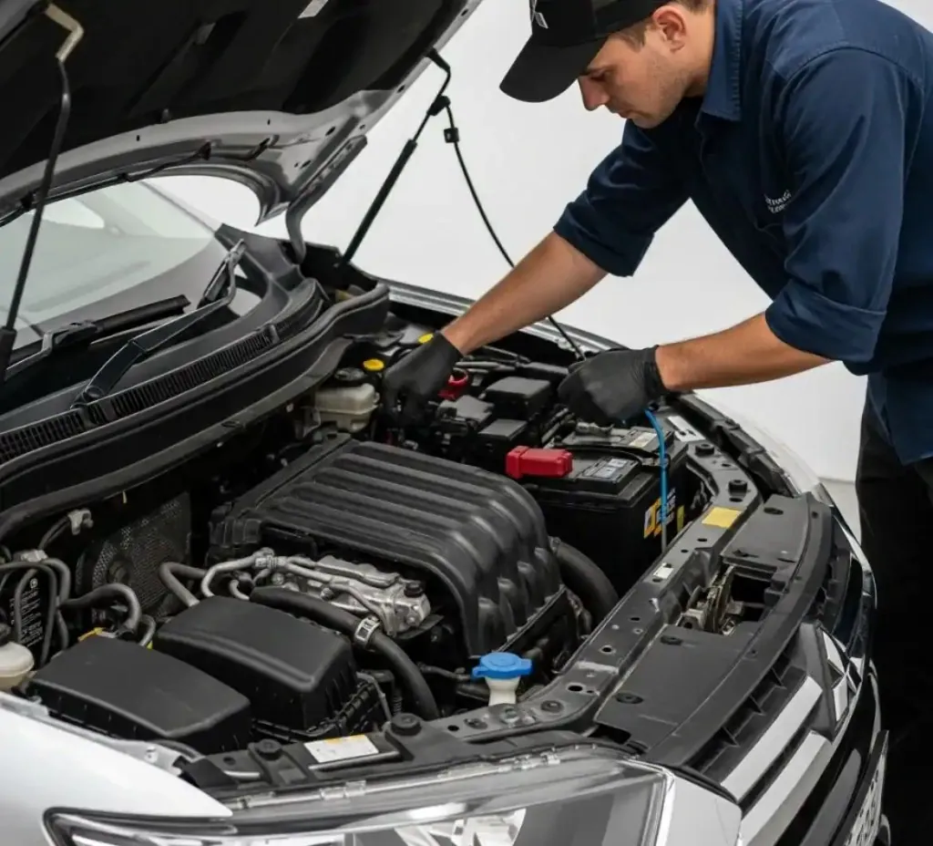 On site with a Mitsubishi Technician working on a Mitsubishi's battery