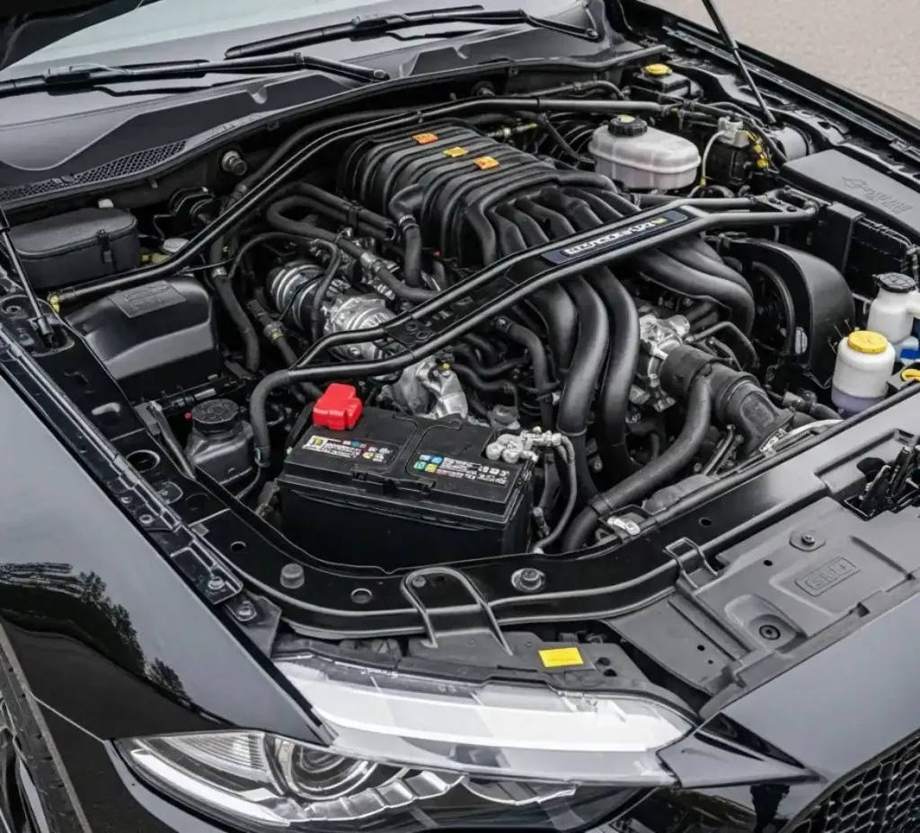 Getting to know the Mustang Mustang V8 engine bay with the battery in view