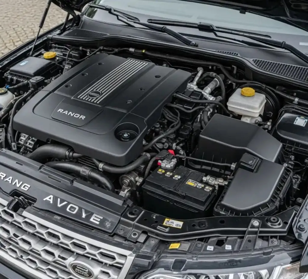 Range Rover engine bay with the battery in view