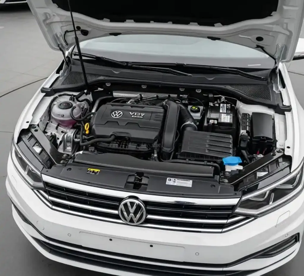 The Volkswagen ID.4 and its battery Volkswagen with its bonnet open in a workshop