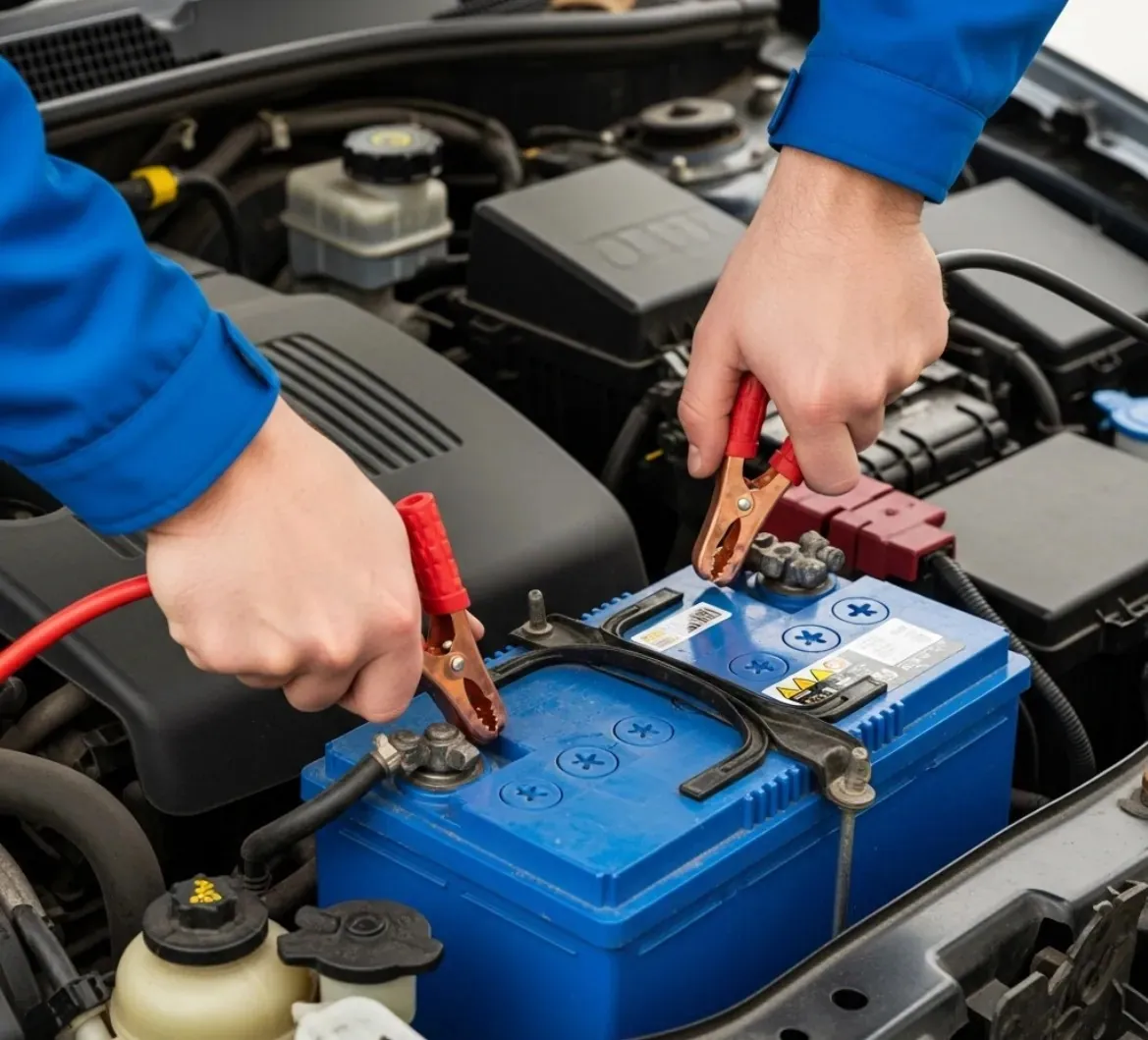 A technician testing a vehicle on site