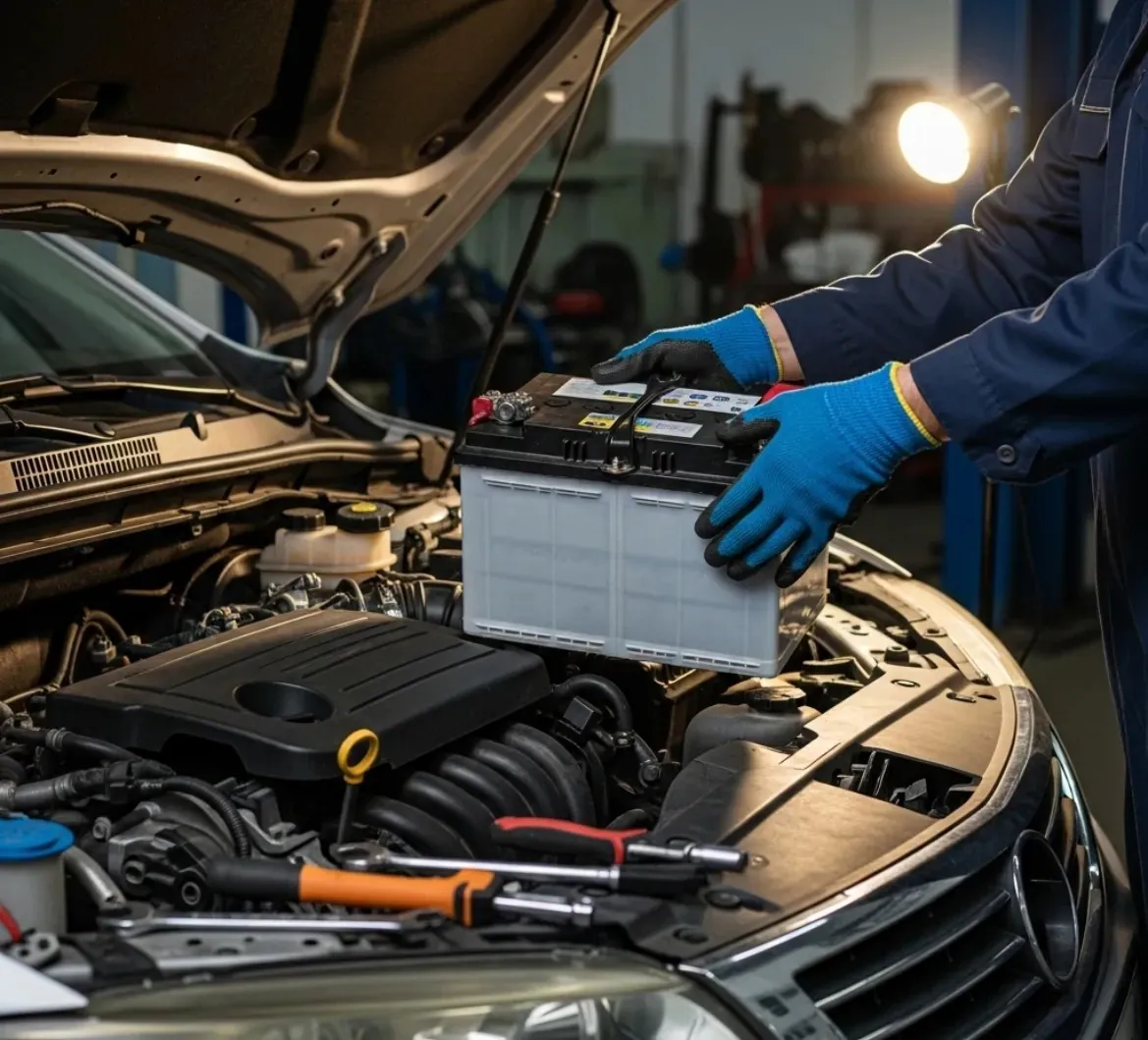 A technician beside a service van at a Dubai callout